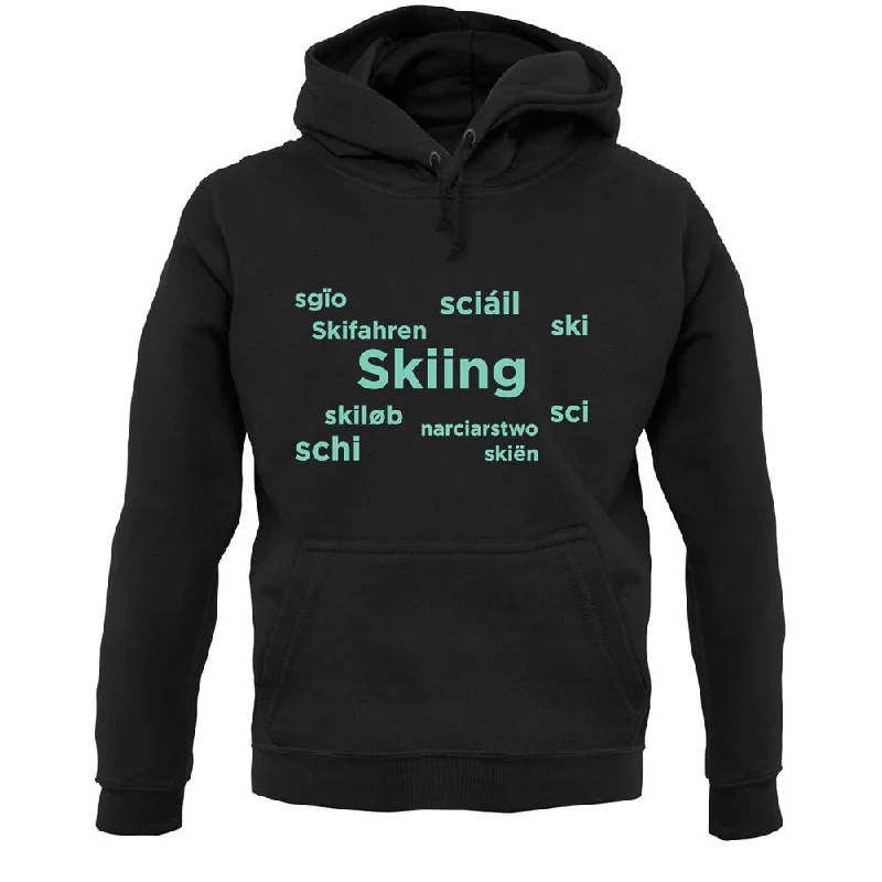 Skiing Languages Unisex Hoodie Hoodie with Tied Waist Feminine Flattering