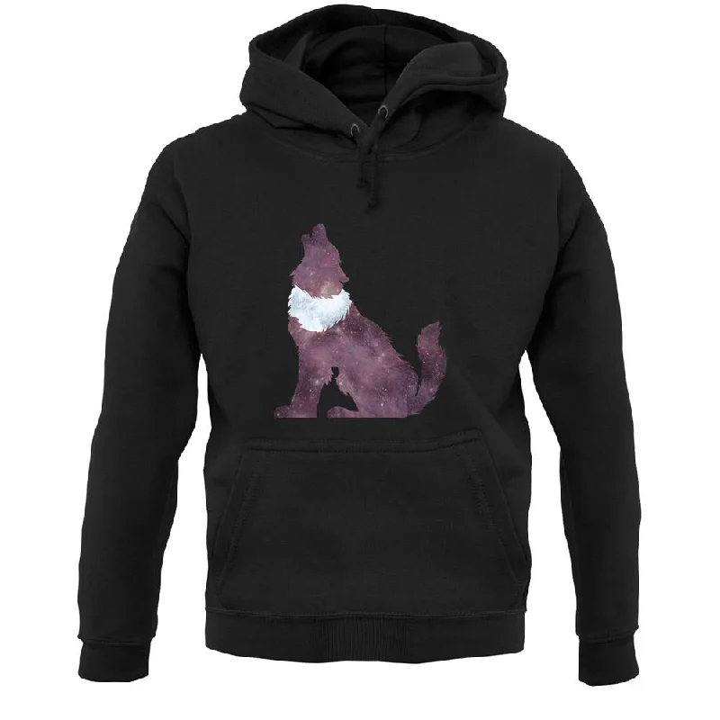 Space Animals - Wolf Unisex Hoodie Hoodie with Side Slits Relaxed Casual