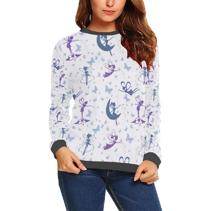White Fairy Pattern Print Women's Sweatshirt Hoodie with High-Low Hem Asymmetrical Trendy White Fairy Pattern Print Women's Sweatshirt Hoodie with High-Low Hem Asymmetrical Trendy