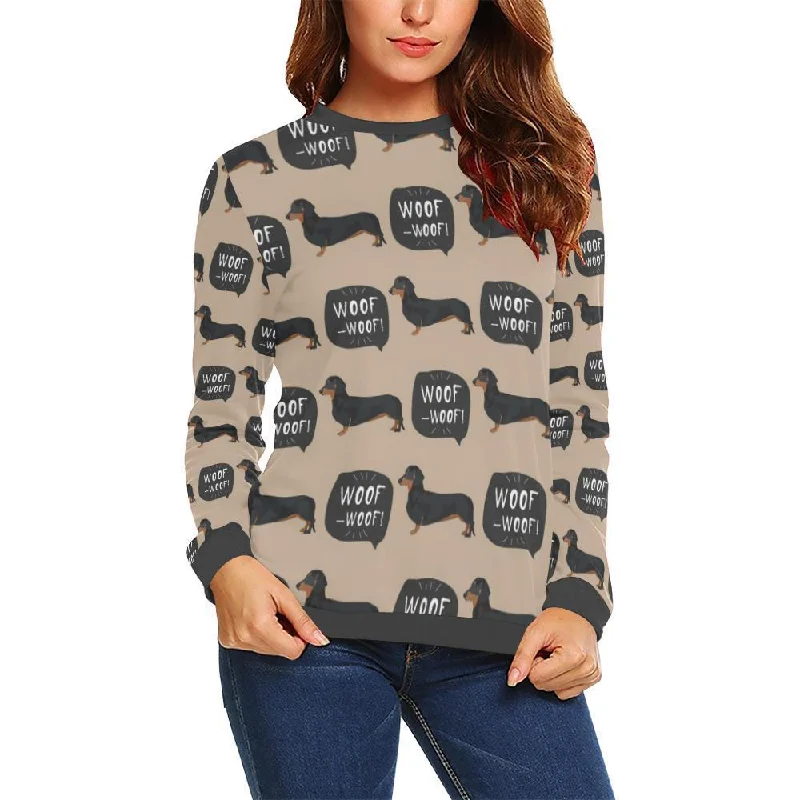 Wiener Dog Woof Woof Dachshund Pattern Print Women's Sweatshirt Hoodie with Raglan Sleeves Sporty Comfortable Wiener Dog Woof Woof Dachshund Pattern Print Women's Sweatshirt Hoodie with Raglan Sleeves Sporty Comfortable