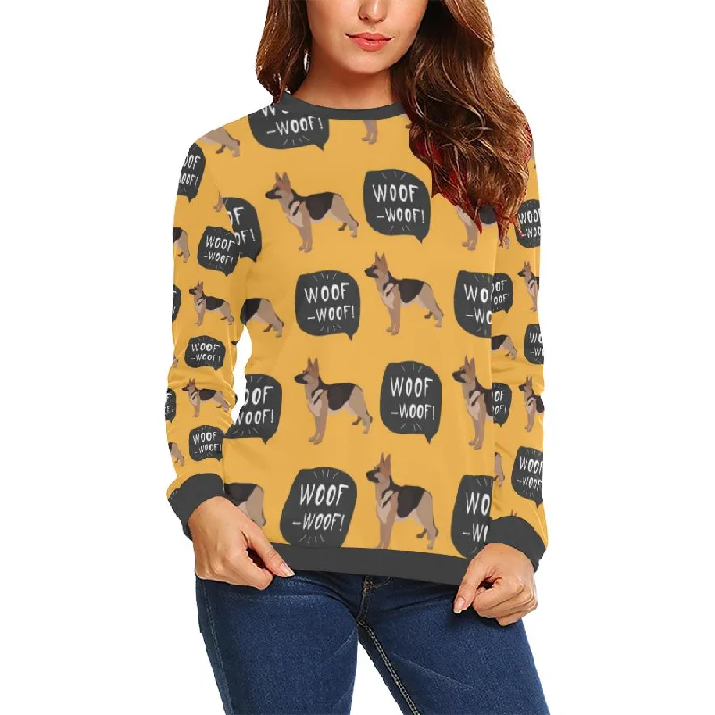 Woof Woof German Shepherd Pattern Print Women's Sweatshirt Hoodie with Strings Custom Fit Adjustable