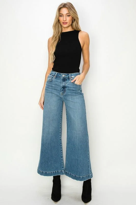Artemis Vintage High Rise Crop Palazzo Jeans Fashionable Raw Edge Jeans