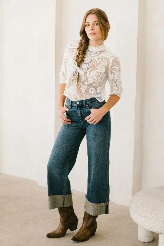 Artemis Vintage Tummy Control High Rise Cuffed A Wide Leg Jeans Stylish Plus Size Denim Jeans