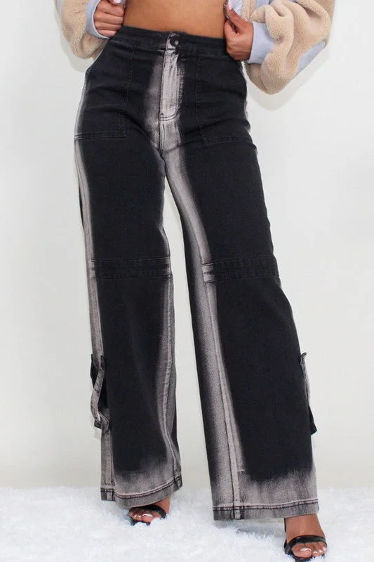 ATHINA BLACK LINE WASHED CASUAL DENIM JEANS Fashionable Raw Hemmed Jeans
