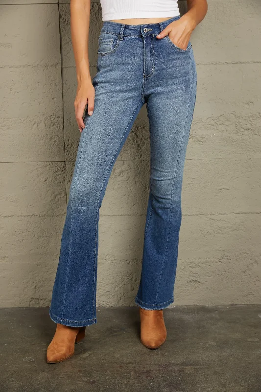 Baeful High Waist Flare Jeans with Pockets Fashionable Distressed Jeans