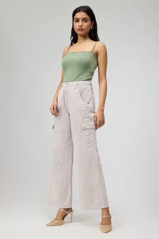 Ivory Essentials Cargo Denim Jeans Trendy Colored Denim Jeans