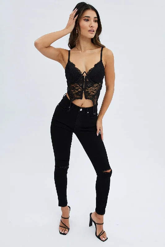Black Skinny Denim Jeans Stylish Tapered Fit Jeans