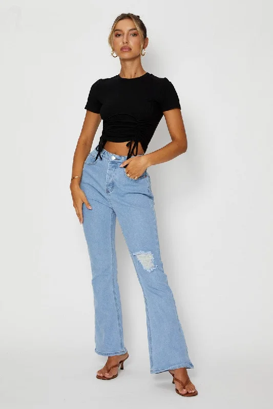 Blue Flare Denim Jeans High Rise Stylish Tapered Fit Jeans
