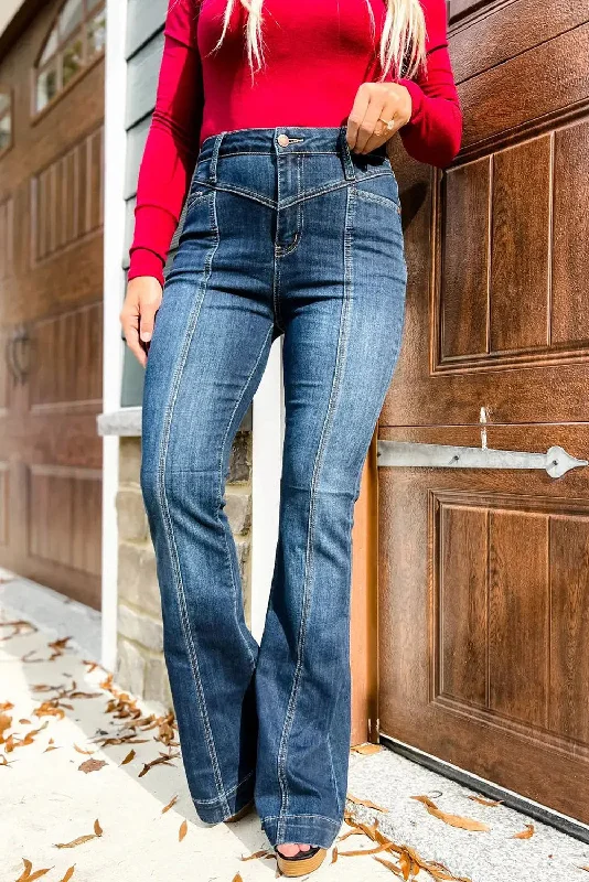High Rise Medium Wash Flare Jeans Chic Cropped Jeans