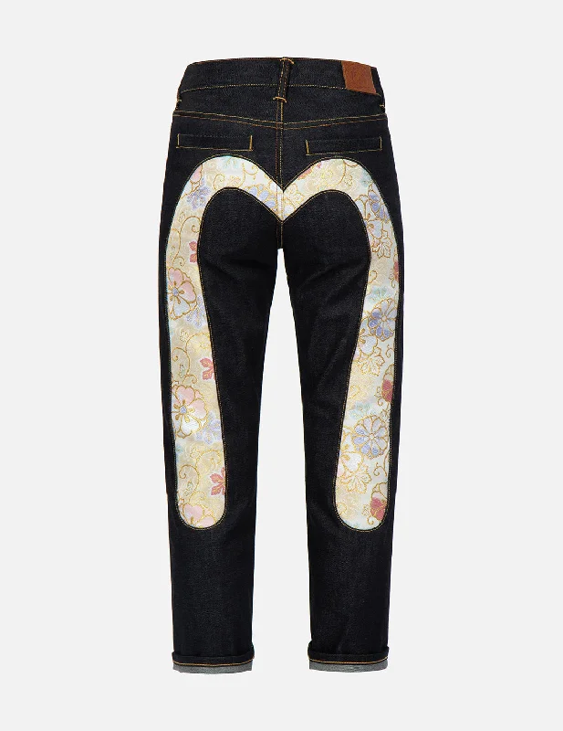Brocade Daicock Insert Boyfriend Jeans Chic Dark-Wash Skinny Jeans