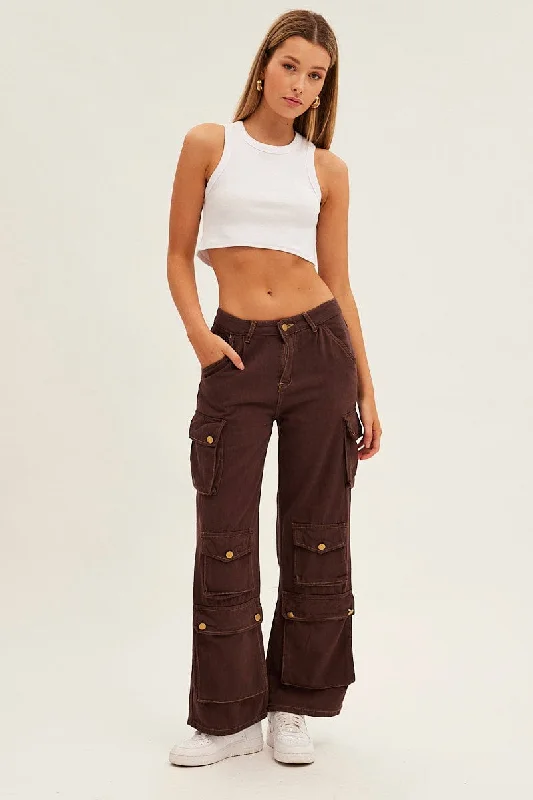 Brown Denim Cargo Jeans Trendy Vintage Denim Jeans