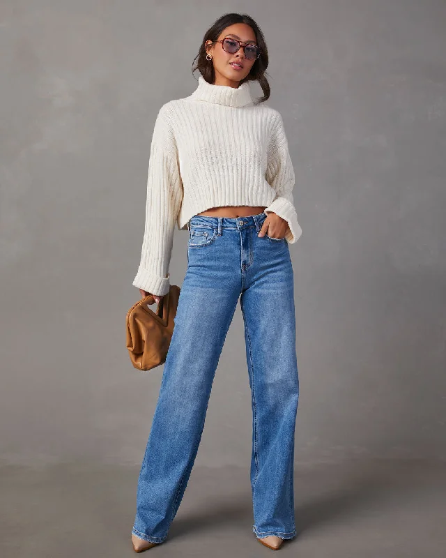 Charley High Rise Wide Leg Stretch Jeans Fashionable White Denim Jeans