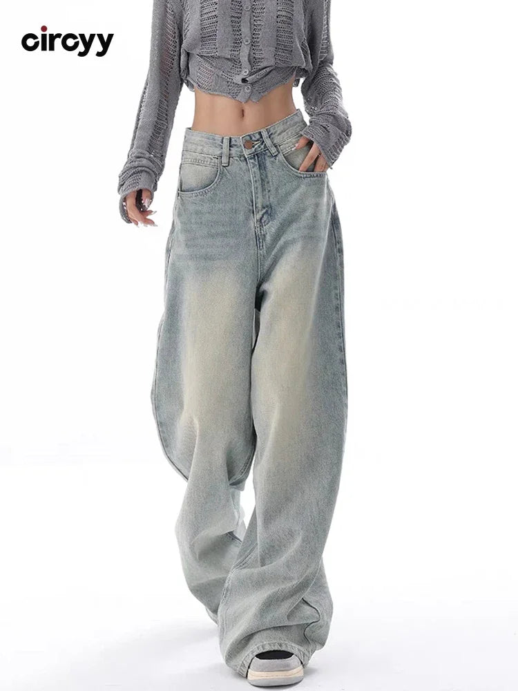 Waisted Jeans Women Autumn Button Full Length Wide Leg Denim Pants Trendy Layered Pocket Jeans Waisted Jeans Women Autumn Button Full Length Wide Leg Denim Pants Trendy Layered Pocket Jeans