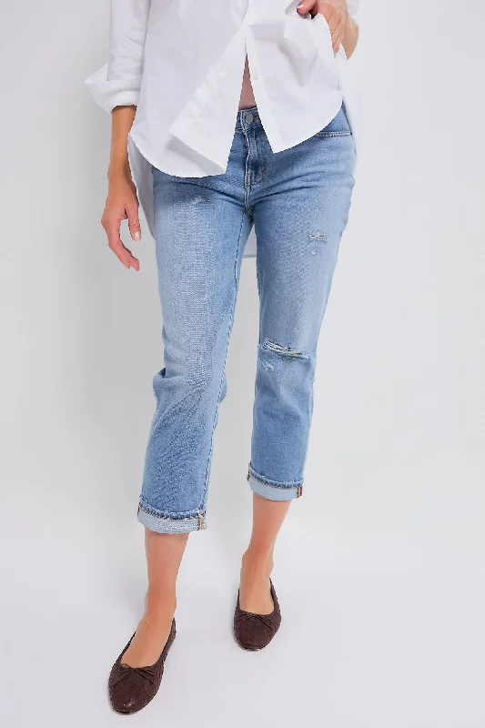 Destroyed Light Wash The Boyfriend Maternity Jean Chic Double Waistband Jeans