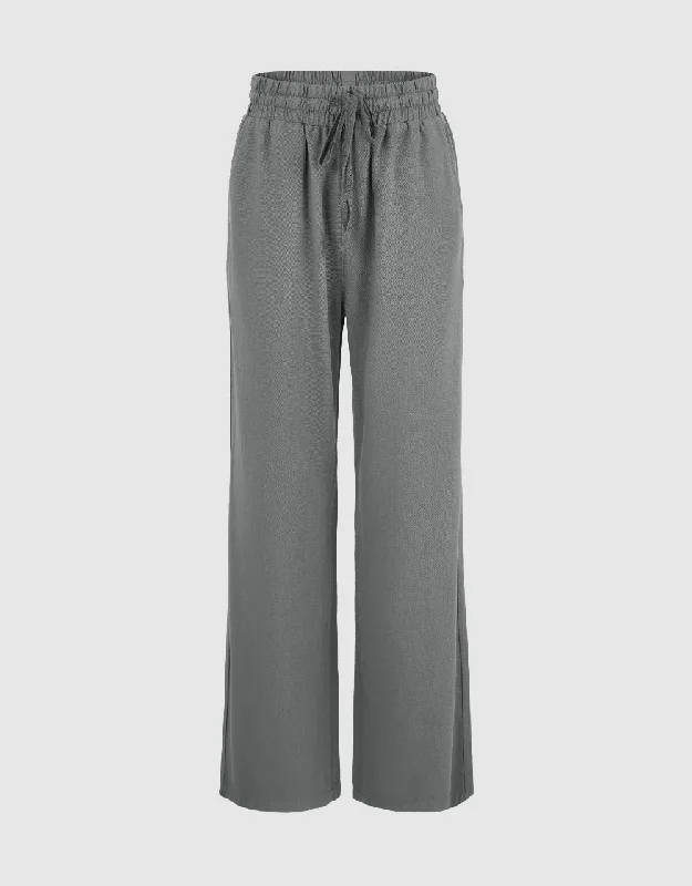 Drawstring Waist Wide-Leg Jeans Comfortable Straight-Legged Denim