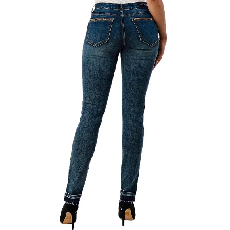 Grace in LA Women's Border Detail Pocket Skinny Jeans Comfortable Low-Rise Jeans