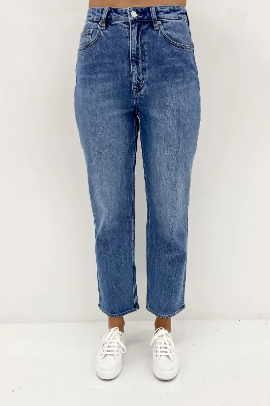 High Straight Jean Indigo Lake Petite Casual Distressed Denim Jeans