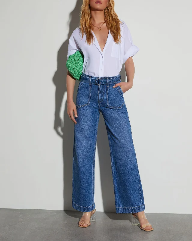 Jenny Belted High Rise Wide Leg Jeans Trendy Acid Wash Skinny Jeans