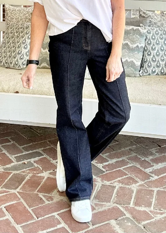 Judy Blue High Waist Front Seam Wide Leg Jeans - 33" Inseam - Final Sale Fashionable Button-Front Jeans