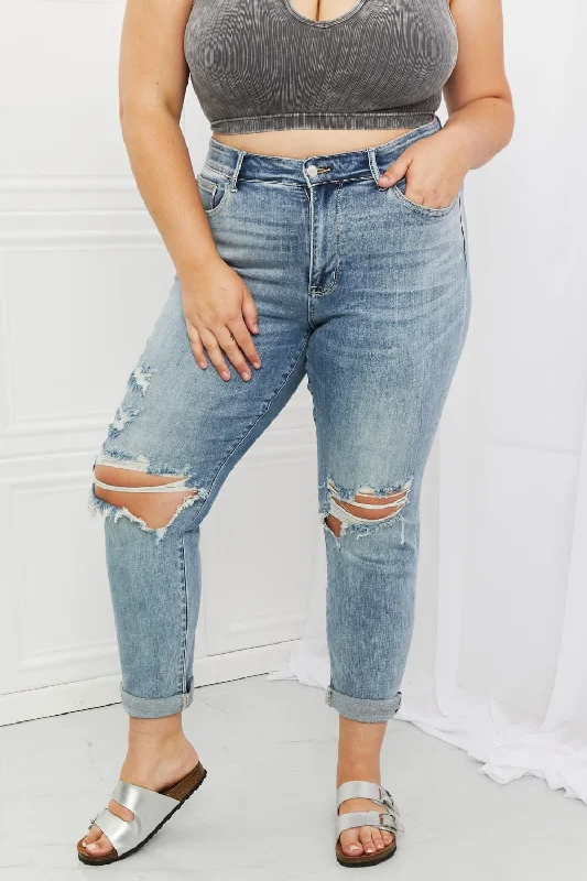 Judy Blue Malia Full Size Mid Rise Boyfriend Jeans Trendy Acid Wash Skinny Jeans