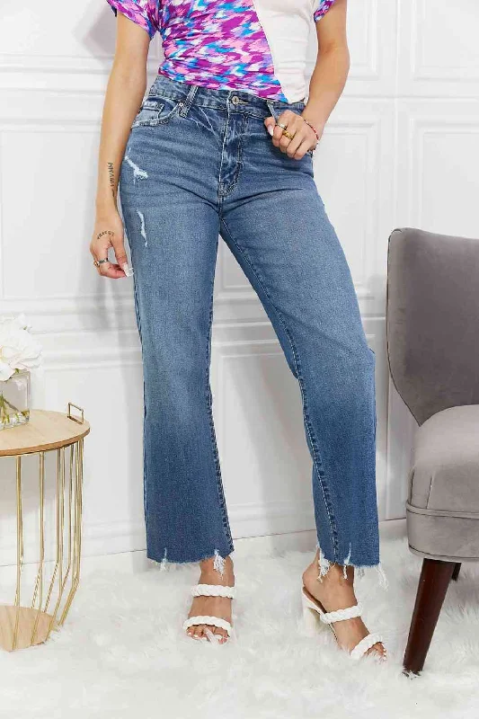 Kancan Melanie Crop Wide Leg Jeans Fashionable Straight Fit Denim