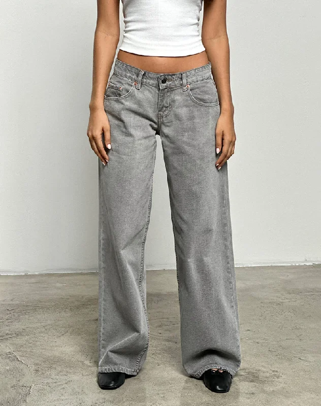 Low Rise Roomy Jeans in Bleach Grey Fashionable Raw Edge Jeans