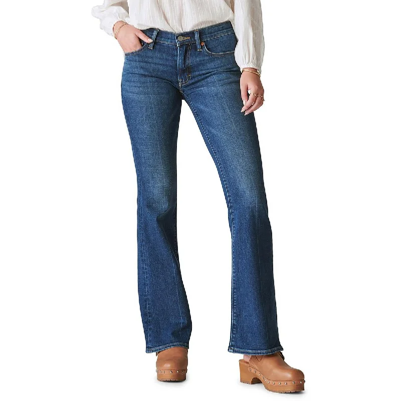 Lucky Brand Womens Mid-Rise Dark Wash Flare Jeans Fashionable Button-Front Jeans