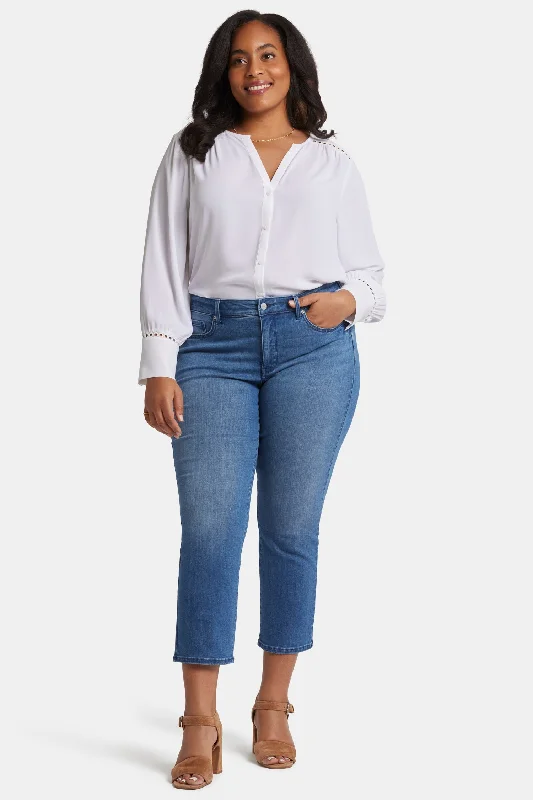 Marilyn Straight Ankle Jeans In Plus Size - Blue Island Comfortable Folded Hem Jeans