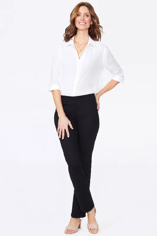 Marilyn Straight Pull-On Jeans - Black Chic Double Waistband Jeans