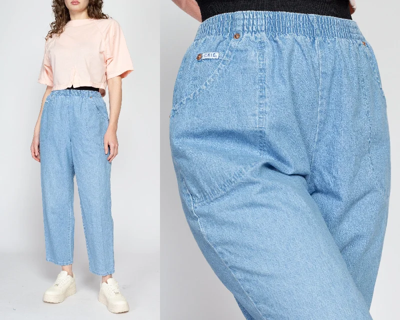 Medium 80s High Rise Elastic Waist Jeans 25"-28" Trendy Acid Wash Skinny Jeans