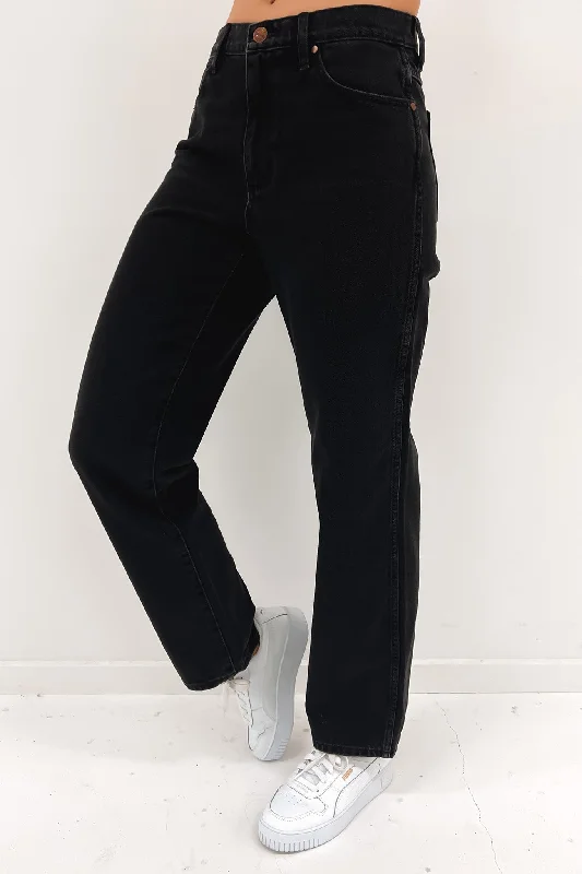 Mid Rise Vintage Straight Jean Backstage Black Cozy Relaxed Fit Denim Jeans