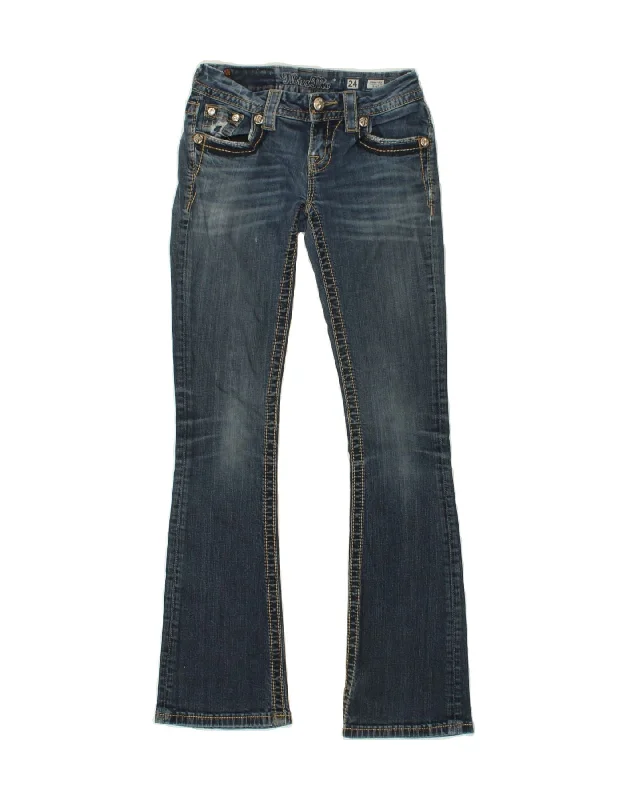 MISS ME Womens Bootcut Jeans W24 L30 Blue Cotton Trendy Patchwork Denim Jeans
