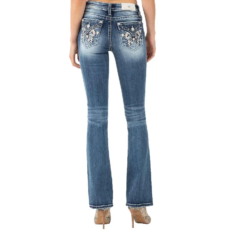 Miss Me Women's Butterfly Pocket Bootcut Jeans Comfortable Flare Leg Jeans