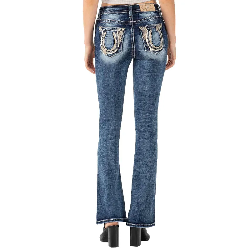 Miss Me Women's Horseshoe Pocket Bootcut Jeans Chic Vintage-Inspired Denim Jeans