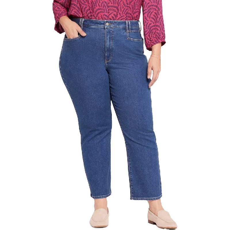 NYDJ Womens Plus Relaxed Ankle Straight Leg Jeans Trendy Paperbag Waist Jeans