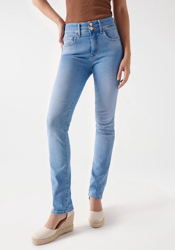 Salsa Secret Push In Slim Jeans, Light Blue Comfortable Faded High-Rise Jeans