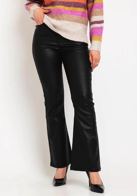 Pepe Jeans Dion Coated Flare Jeans, Black Denim Fashionable Frayed Hem Denim