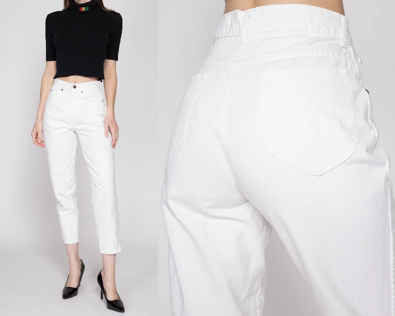 Petite Small 80s Chic White High Waisted Jeans 25.5" Stylish High-Waisted Denim