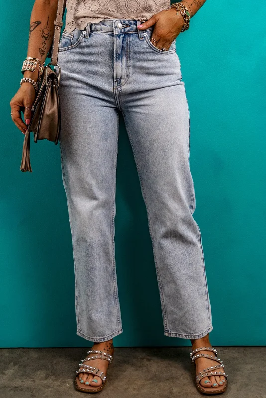 Pocketed Mid-Rise Waist Jeans Fashionable White Denim Jeans