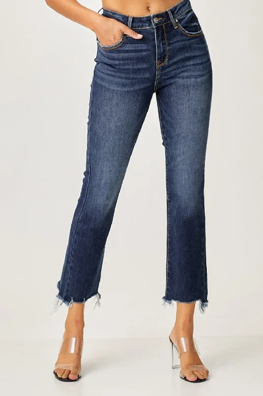 Risen Full Size Frayed Hem Cropped Straight Jeans Trendy Flared Leg Jeans