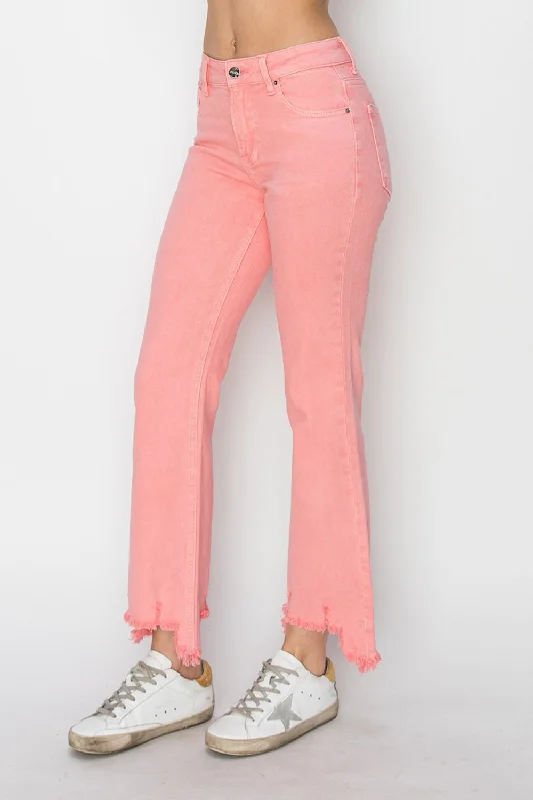 RISEN Raw Hem Bootcut Jeans with Pockets Comfortable Folded Hem Jeans