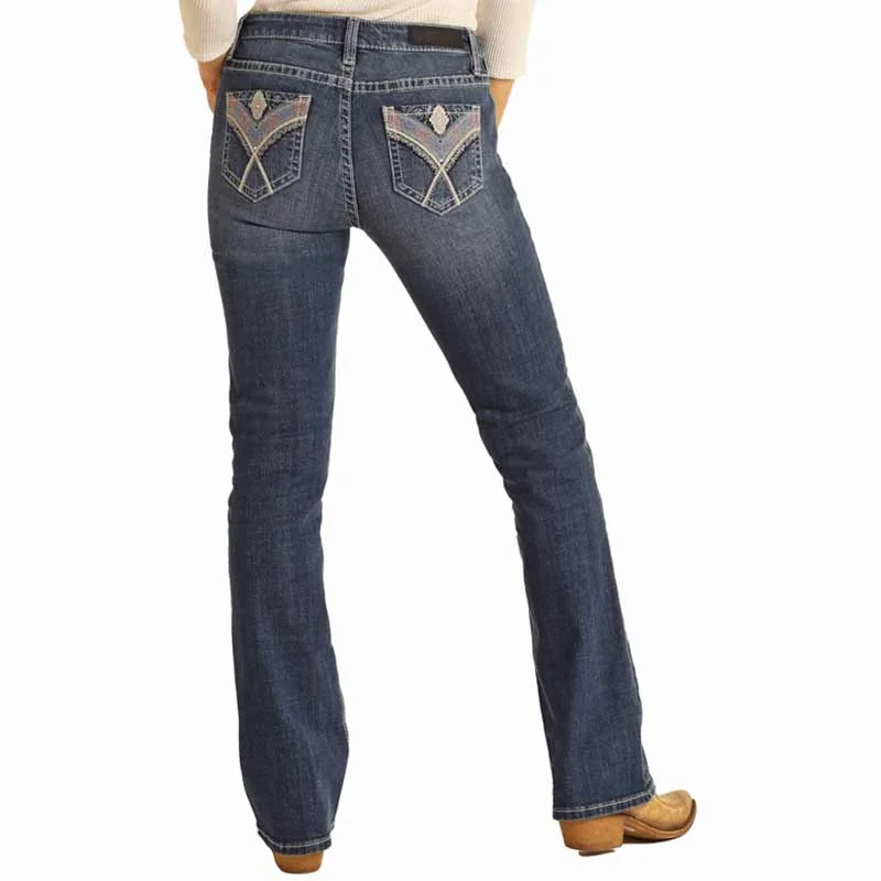 Rock & Roll Denim Women's Aztec Criss-Cross Bootcut Jeans Stylish Stone-Wash Denim Jeans Rock & Roll Denim Women's Aztec Criss-Cross Bootcut Jeans Stylish Stone-Wash Denim Jeans