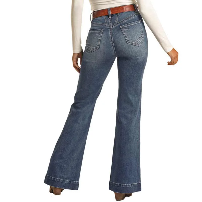 Rock & Roll Denim Women's High Rise Extra Stretch Trouser Jeans Trendy Paperbag Waist Jeans
