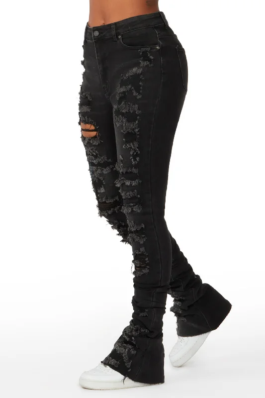 Your Loss Black Distressed Super Stacked Jean Trendy Classic Fit Jeans
