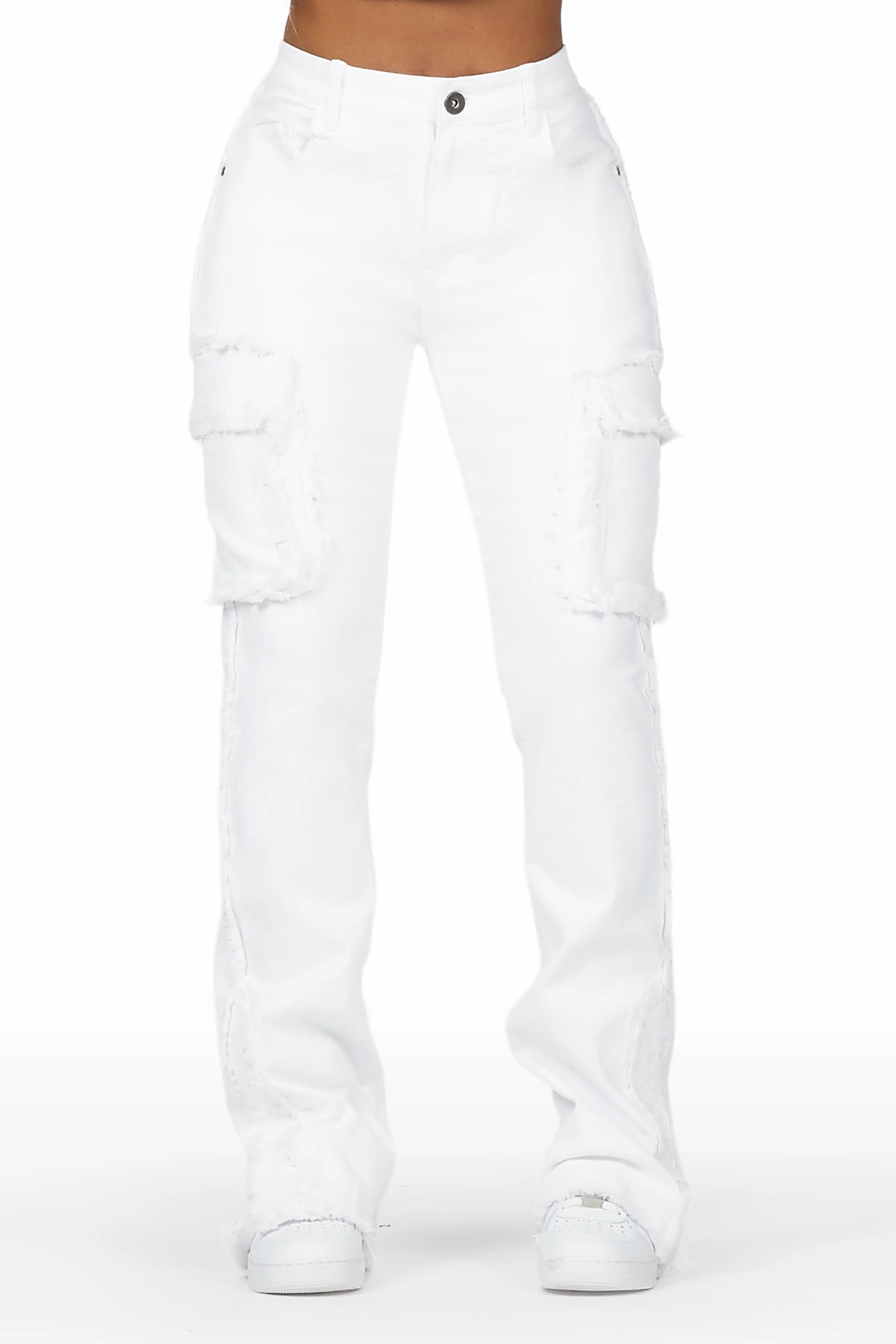 Kassidy White Stacked Flare Jean Casual Straight-Leg Jeans