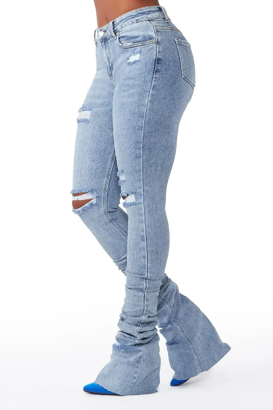 Playing Games Light Wash Distressed Super Stacked Jean Comfortable Jogger Style Jeans Playing Games Light Wash Distressed Super Stacked Jean Comfortable Jogger Style Jeans