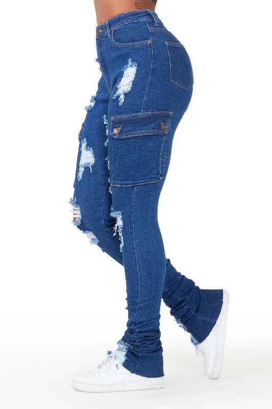 Pippen Dark Wash Cargo Super Stacked Jean Casual Skinny Fit Jeans