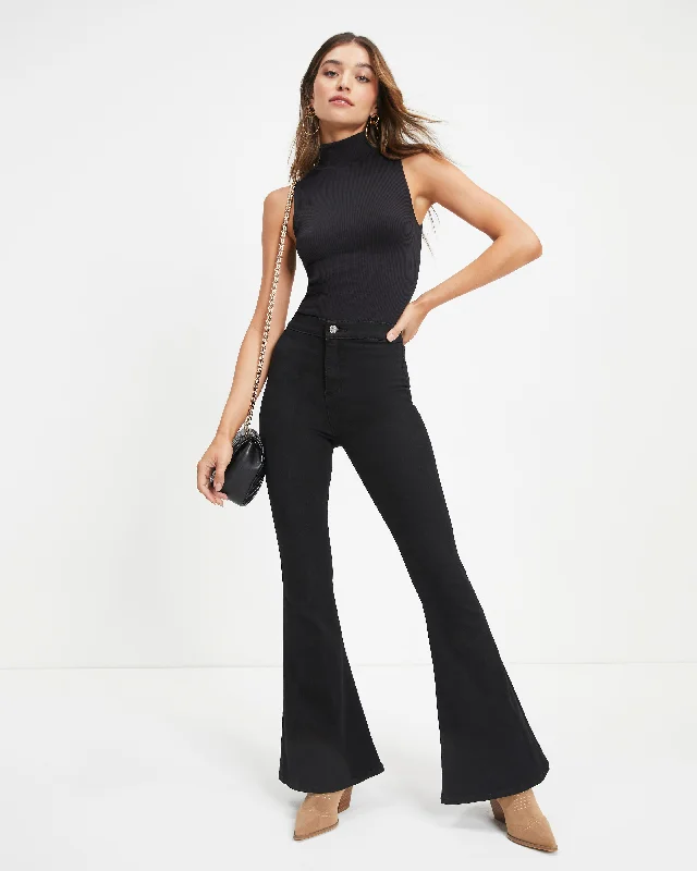Sanderson High Rise Stretch Flare Jeans Fashionable Raw Hem Bootcut Jeans