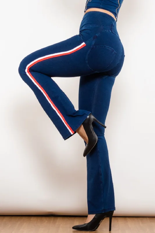 Side Stripe Zip Closure Bootcut Jeans Casual Straight-Leg Jeans