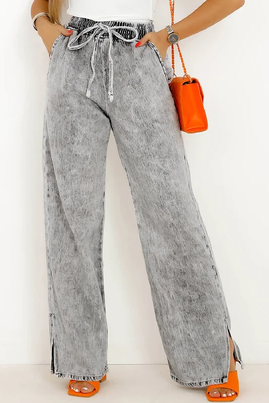 Slit Drawstring Jeans with Pockets Elegant Dark-Wash Bootcut Jeans
